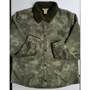 Woolrich 2307 Green Faux Suede Sherpa Lined Button Up Coat Jacket Women's Large